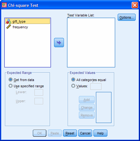 Chi-Square Test Dialogue Box