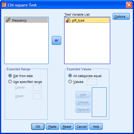 Chi-Square Test Dialogue Box Transferred Variable