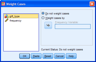 Weighting Cases Dialogue Box