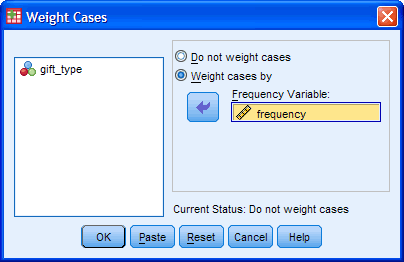 Weighting Cases Dialogue Box with Transferred Variable