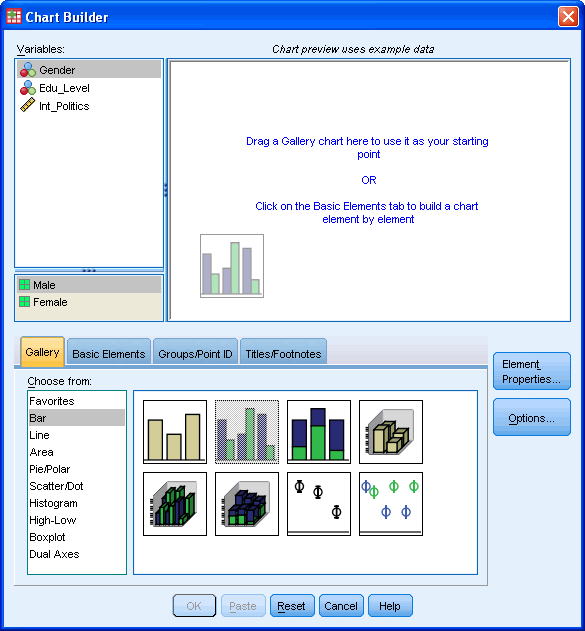 A Clustered Bar Chart in SPSS Statistics selecting the correct chart