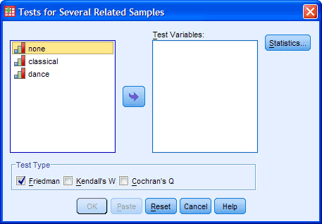The Friedman Test Dialogue Box in SPSS