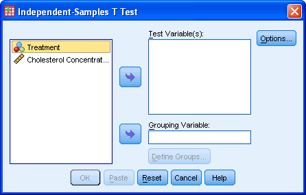 The Independent T Test Dialog Box