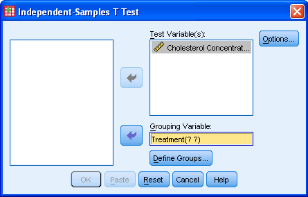 The Independent T Test Dialog Box