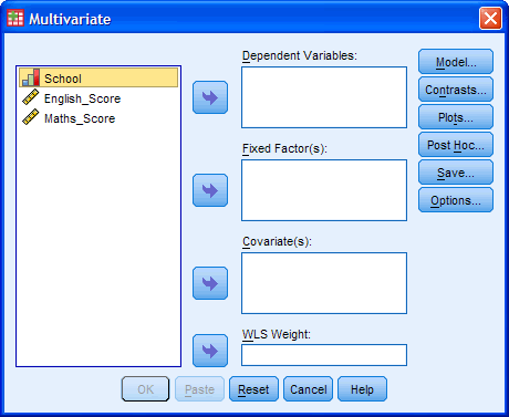 One-way MANOVA Dialogue Box