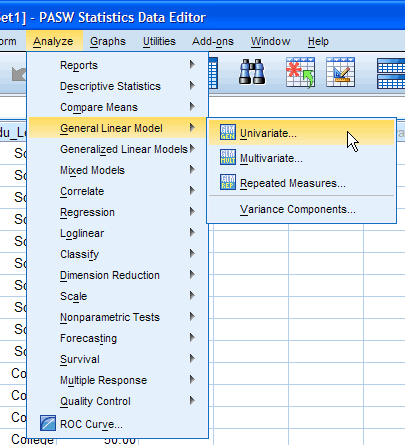 Two-way ANOVA Menu