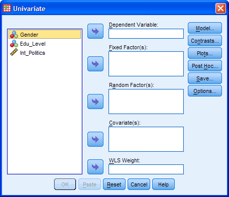 Two-way ANOVA Dialogue Box