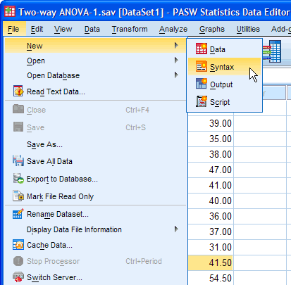 Syntax Editor for Two-way ANOVA