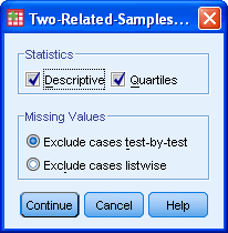 The Wilcoxon Signed-Rank Test Dialog Box