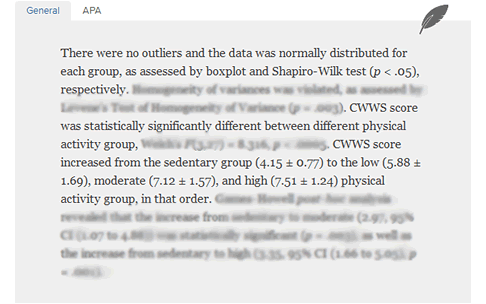 Screenshot providing an example of how to report the results from a one-way ANOVA analysis