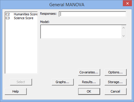 Options box for the  in Minitab