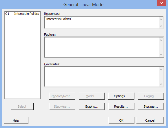 Options box selected for the two-way ANOVA in Minitab