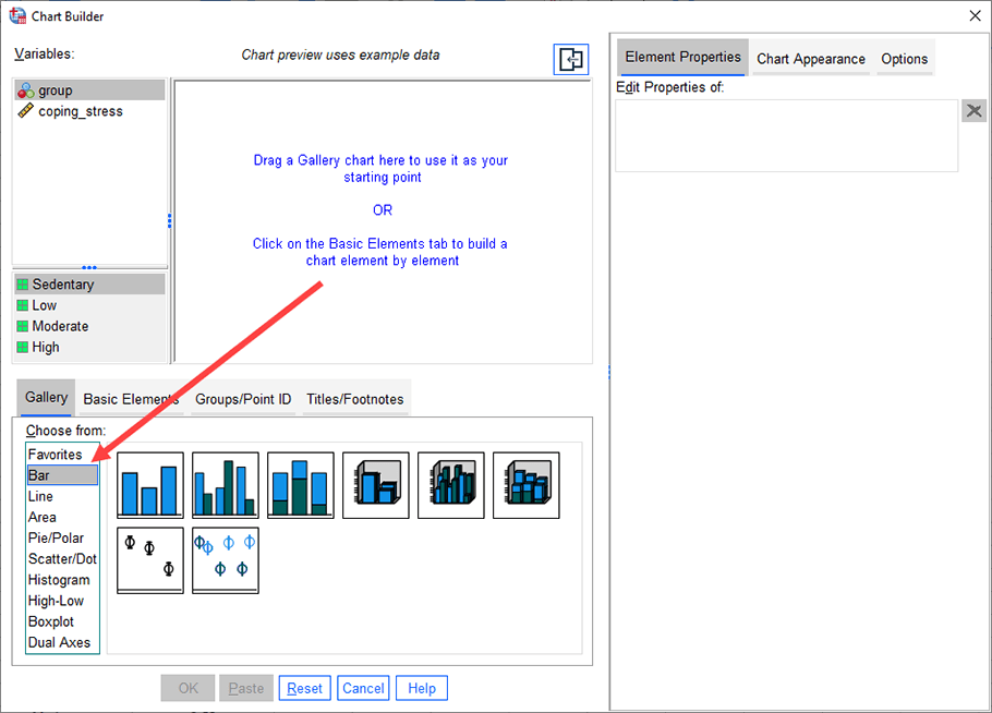 The 'Bar' option is highlighted