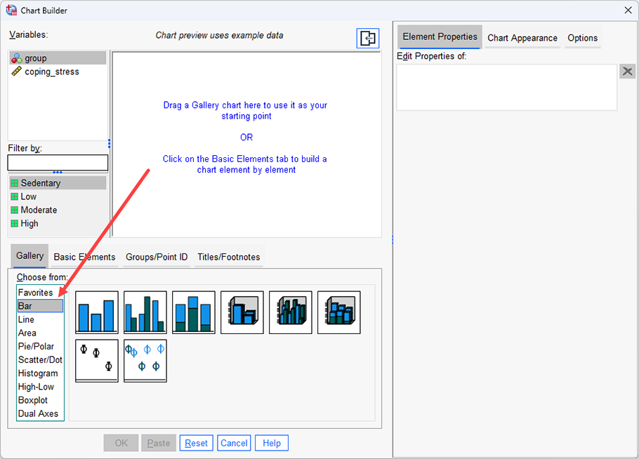 The 'Bar' option is highlighted