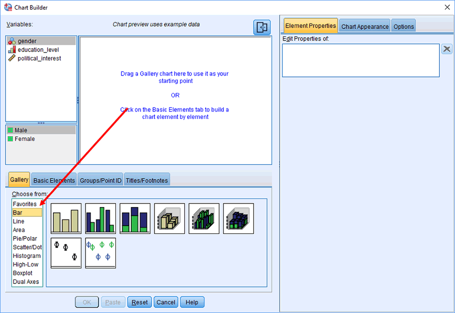 The 'Bar' option is highlighted