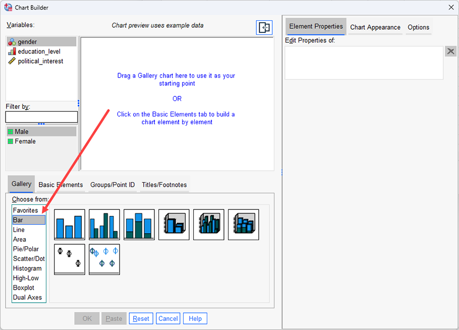 The 'Bar' option is highlighted