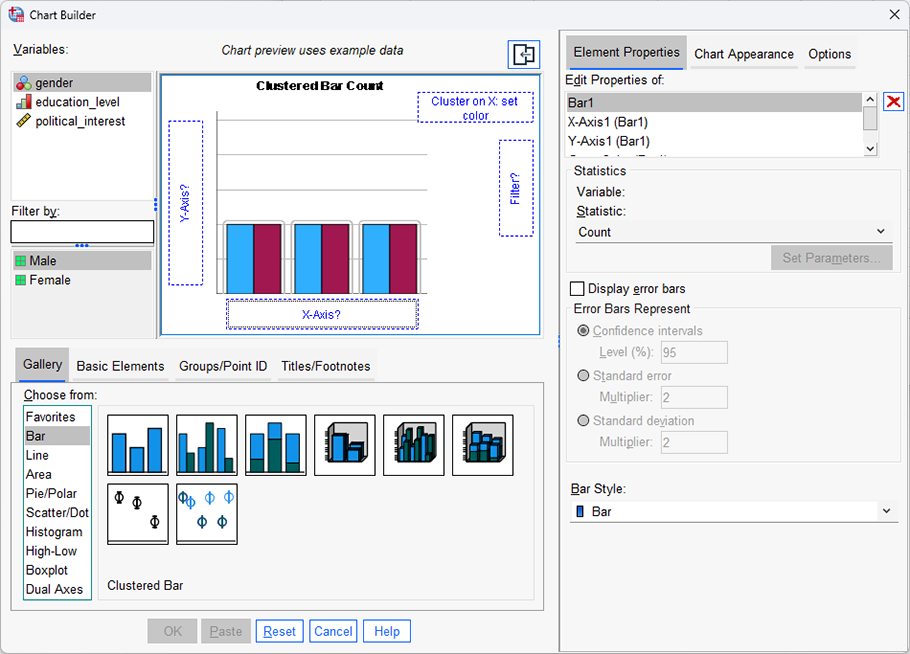The 'Chart Preview' pane changes, simply highlighting you are going to create a clustered bar chart