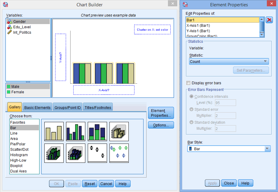 The 'Chart Preview' pane changes, simply highlighting you are going to create a clustered bar chart