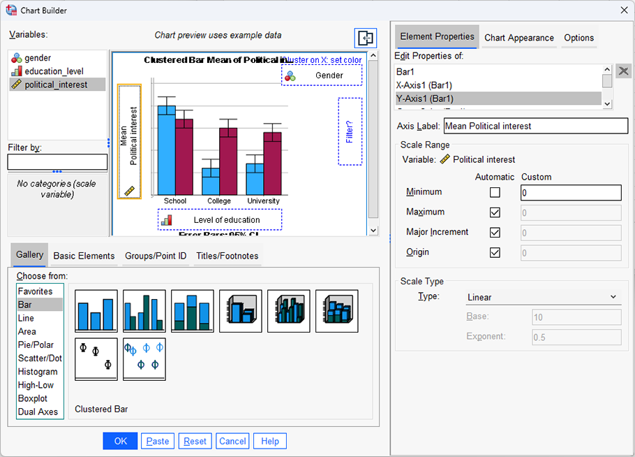You can now make changes to the y-axis of your clustered bar chart