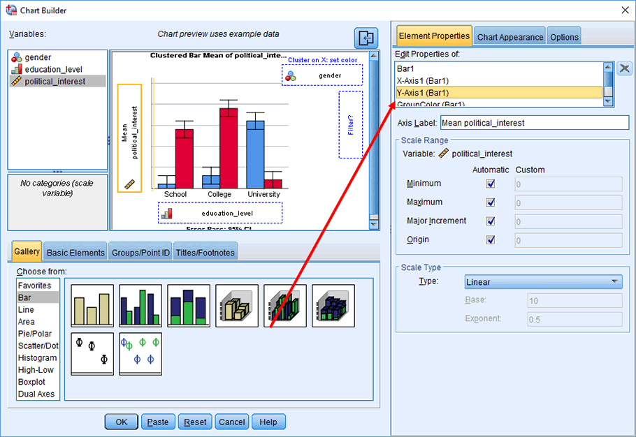 You can now make changes to the y-axis of your clustered bar chart