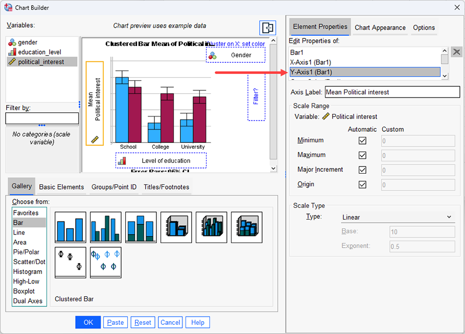 You can now make changes to the y-axis of your clustered bar chart