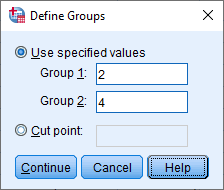 Define Groups Option Box for the Independent T Test