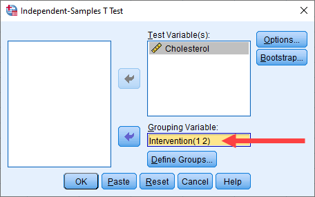 The Independent T Test Dialog Box