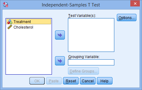 The Independent T Test Dialogue Box