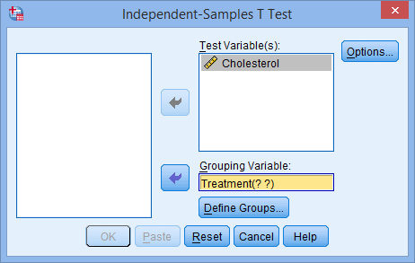 The Independent T Test Dialogue Box