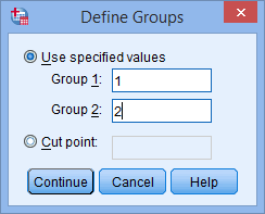 Define Groups Option Box for the Independent T Test