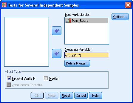 Kruskal-Wallis H Test in SPSS.