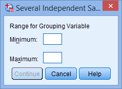 'Tests for Several Independent Samples: Define Range' dialogue box in SPSS Statistics
