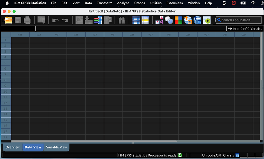 Dark mode. Data editor in SPSS. Microsoft Windows