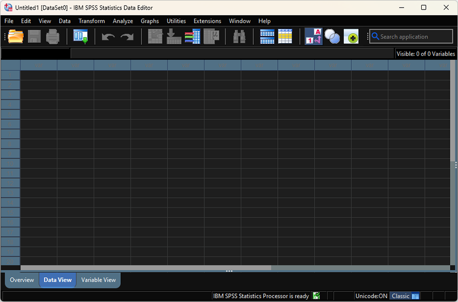 Dark mode. Data editor in SPSS. Apple macOS