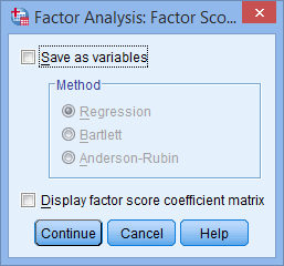 'Factor Analysis: Factor Scores' dialogue box for a principal components analysis (PCA) in SPSS