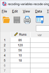 data view with continuous 'scale' variable 'Runs'