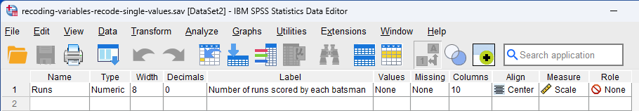 data view with continuous 'scale' variable 'Runs'