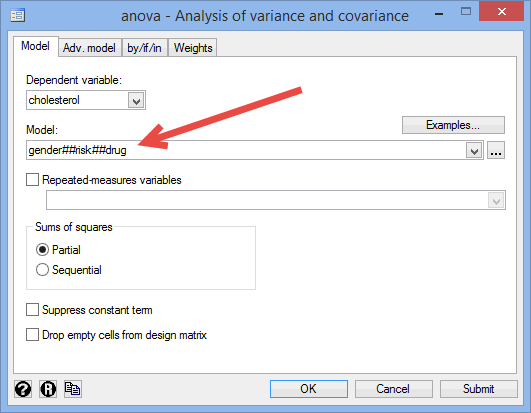 Three-way ANOVA model selected
