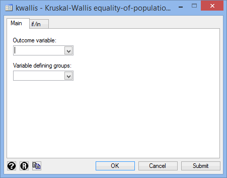 Kruskal-Wallis H test dialogue box