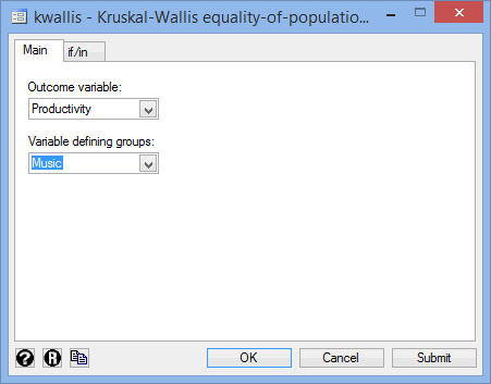 Variables selected for Kruskal-Wallis H test