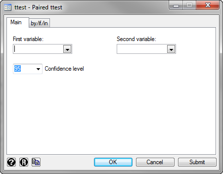 Paired t-test main options box in Stata 12